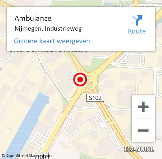 Locatie op kaart van de 112 melding: Ambulance Nijmegen, Industrieweg op 19 juli 2017 12:17