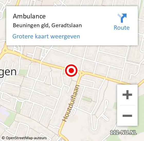 Locatie op kaart van de 112 melding: Ambulance Beuningen gld, Geradtslaan op 19 juli 2017 13:39