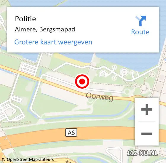Locatie op kaart van de 112 melding: Politie Almere, Bergsmapad op 19 juli 2017 13:49