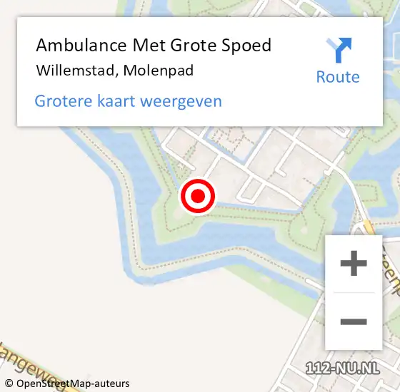 Locatie op kaart van de 112 melding: Ambulance Met Grote Spoed Naar Willemstad, Molenpad op 19 juli 2017 13:55