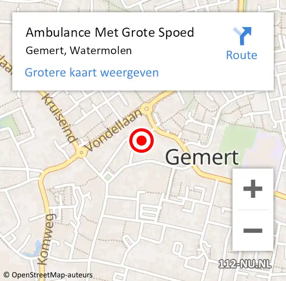 Locatie op kaart van de 112 melding: Ambulance Met Grote Spoed Naar Gemert, Watermolen op 19 juli 2017 16:51