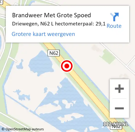 Locatie op kaart van de 112 melding: Brandweer Met Grote Spoed Naar Driewegen, N62 L hectometerpaal: 29,1 op 19 juli 2017 17:54