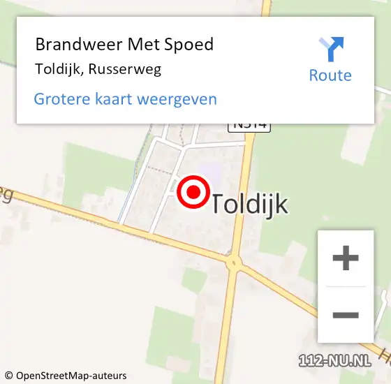 Locatie op kaart van de 112 melding: Brandweer Met Spoed Naar Toldijk, Russerweg op 19 juli 2017 17:57