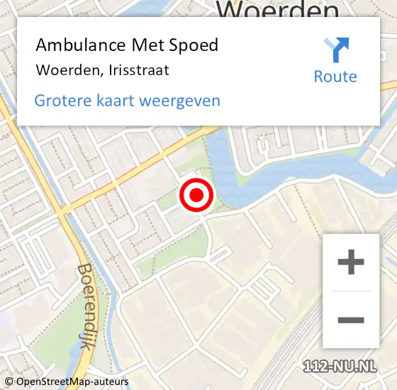 Locatie op kaart van de 112 melding: Ambulance Met Spoed Naar Woerden, Irisstraat op 19 juli 2017 18:49