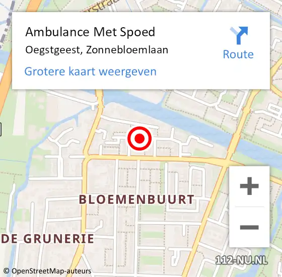 Locatie op kaart van de 112 melding: Ambulance Met Spoed Naar Oegstgeest, Zonnebloemlaan op 19 juli 2017 19:52