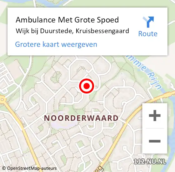 Locatie op kaart van de 112 melding: Ambulance Met Grote Spoed Naar Wijk bij Duurstede, Kruisbessengaard op 19 juli 2017 20:44