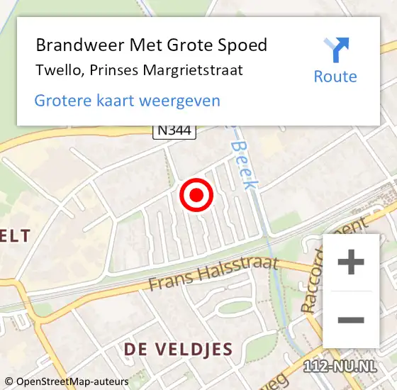 Locatie op kaart van de 112 melding: Brandweer Met Grote Spoed Naar Twello, Prinses Margrietstraat op 19 juli 2017 21:30