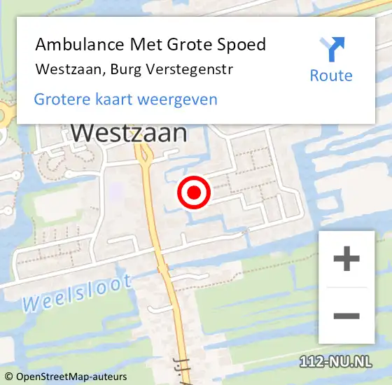 Locatie op kaart van de 112 melding: Ambulance Met Grote Spoed Naar Westzaan, Burg Verstegenstr op 19 juli 2017 22:19