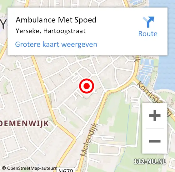 Locatie op kaart van de 112 melding: Ambulance Met Spoed Naar Yerseke, Hartoogstraat op 19 juli 2017 22:20