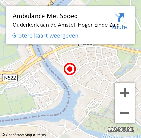 Locatie op kaart van de 112 melding: Ambulance Met Spoed Naar Ouderkerk aan de Amstel, Hoger Einde Zuid op 20 juli 2017 04:30