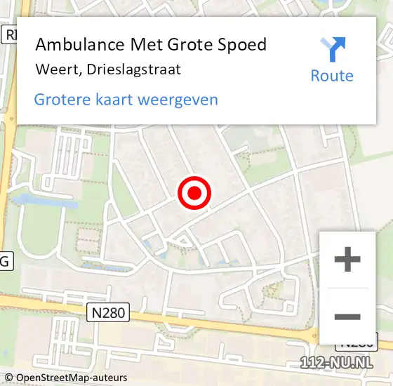 Locatie op kaart van de 112 melding: Ambulance Met Grote Spoed Naar Weert, Drieslagstraat op 20 juli 2017 06:04