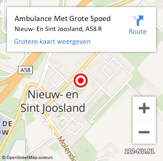 Locatie op kaart van de 112 melding: Ambulance Met Grote Spoed Naar Nieuw- En Sint Joosland, A58 R op 20 juli 2017 06:15