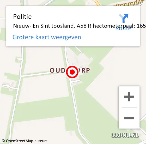 Locatie op kaart van de 112 melding: Politie Nieuw- En Sint Joosland, A58 R hectometerpaal: 165,2 op 20 juli 2017 06:18