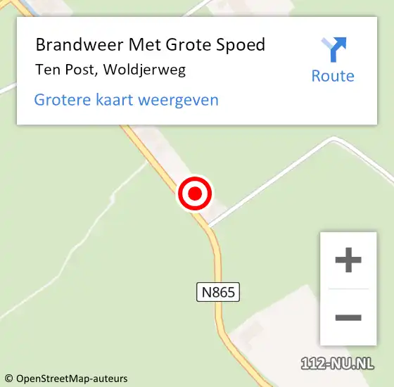 Locatie op kaart van de 112 melding: Brandweer Met Grote Spoed Naar Ten Post, Woldjerweg op 20 juli 2017 09:12