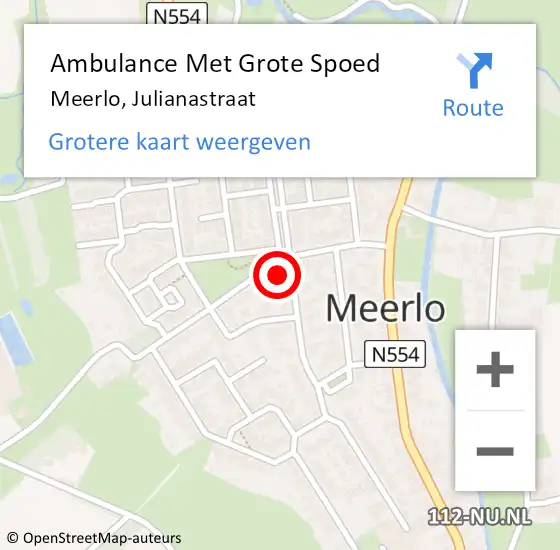 Locatie op kaart van de 112 melding: Ambulance Met Grote Spoed Naar Meerlo, Julianastraat op 20 juli 2017 09:22