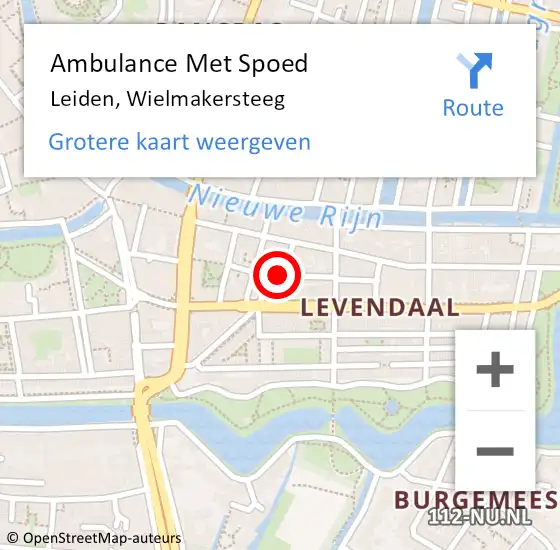 Locatie op kaart van de 112 melding: Ambulance Met Spoed Naar Leiden, Wielmakersteeg op 20 juli 2017 12:01