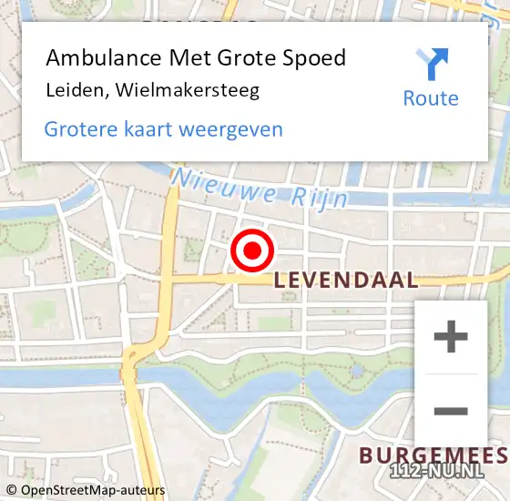 Locatie op kaart van de 112 melding: Ambulance Met Grote Spoed Naar Leiden, Wielmakersteeg op 20 juli 2017 12:05