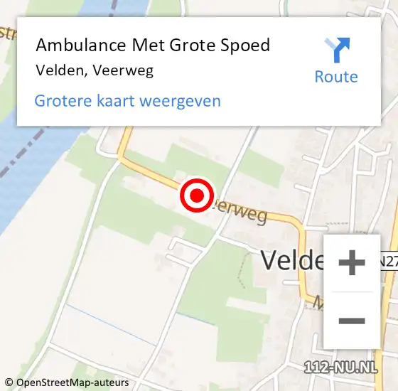 Locatie op kaart van de 112 melding: Ambulance Met Grote Spoed Naar Velden, Veerweg op 20 juli 2017 12:05