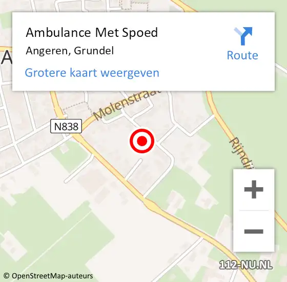 Locatie op kaart van de 112 melding: Ambulance Met Spoed Naar Angeren, Grundel op 20 juli 2017 12:23