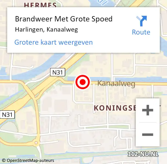 Locatie op kaart van de 112 melding: Brandweer Met Grote Spoed Naar Harlingen, Kanaalweg op 20 juli 2017 13:50