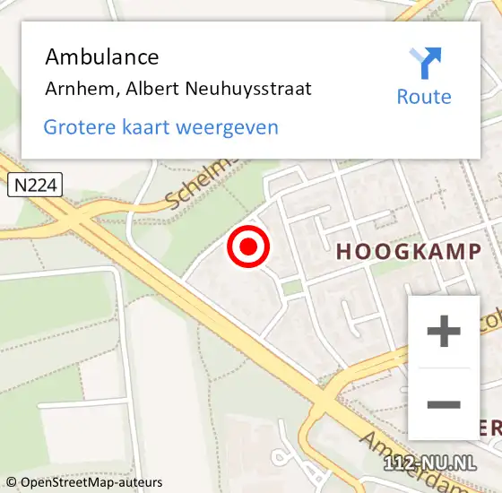 Locatie op kaart van de 112 melding: Ambulance Arnhem, Albert Neuhuysstraat op 20 juli 2017 14:08