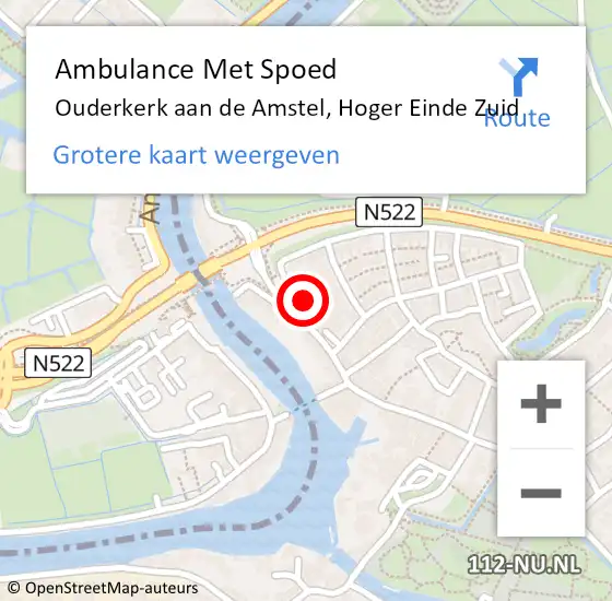 Locatie op kaart van de 112 melding: Ambulance Met Spoed Naar Ouderkerk aan de Amstel, Hoger Einde Zuid op 20 juli 2017 14:18