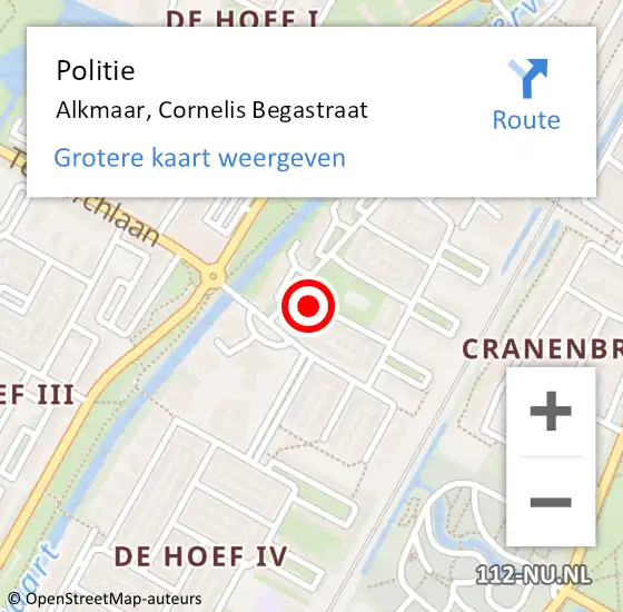 Locatie op kaart van de 112 melding: Politie Alkmaar, Cornelis Begastraat op 20 juli 2017 15:30