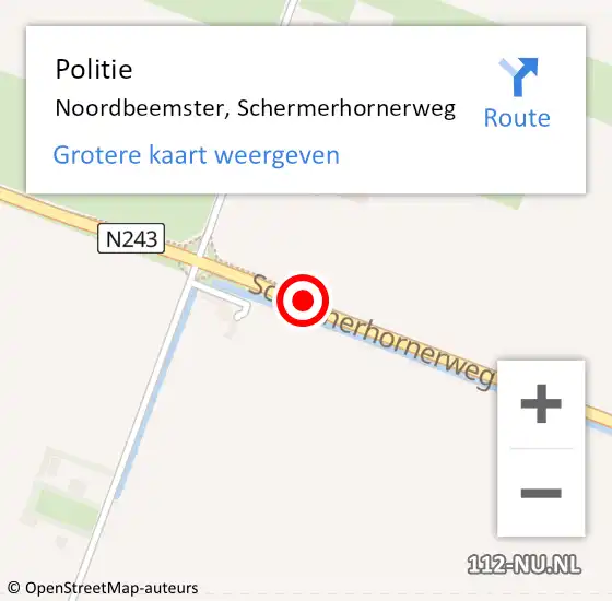 Locatie op kaart van de 112 melding: Politie Noordbeemster, Schermerhornerweg op 20 juli 2017 15:55
