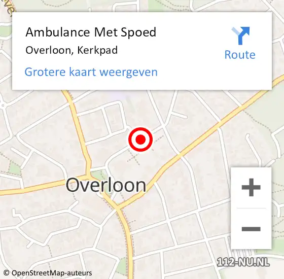 Locatie op kaart van de 112 melding: Ambulance Met Spoed Naar Overloon, Kerkpad op 20 juli 2017 16:26