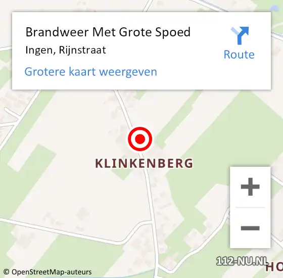 Locatie op kaart van de 112 melding: Brandweer Met Grote Spoed Naar Ingen, Rijnstraat op 20 juli 2017 17:53