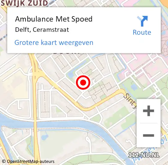 Locatie op kaart van de 112 melding: Ambulance Met Spoed Naar Delft, Ceramstraat op 20 juli 2017 18:11