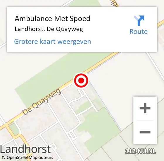 Locatie op kaart van de 112 melding: Ambulance Met Spoed Naar Landhorst, De Quayweg op 20 juli 2017 18:18