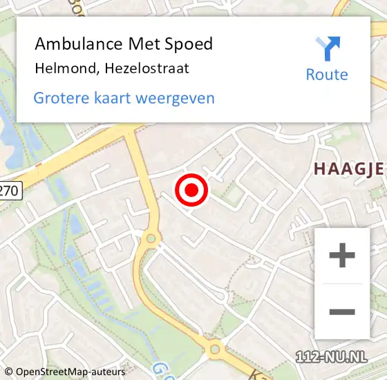 Locatie op kaart van de 112 melding: Ambulance Met Spoed Naar Helmond, Hezelostraat op 20 juli 2017 18:46