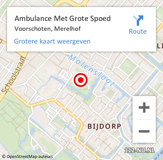 Locatie op kaart van de 112 melding: Ambulance Met Grote Spoed Naar Voorschoten, Merelhof op 20 juli 2017 20:12