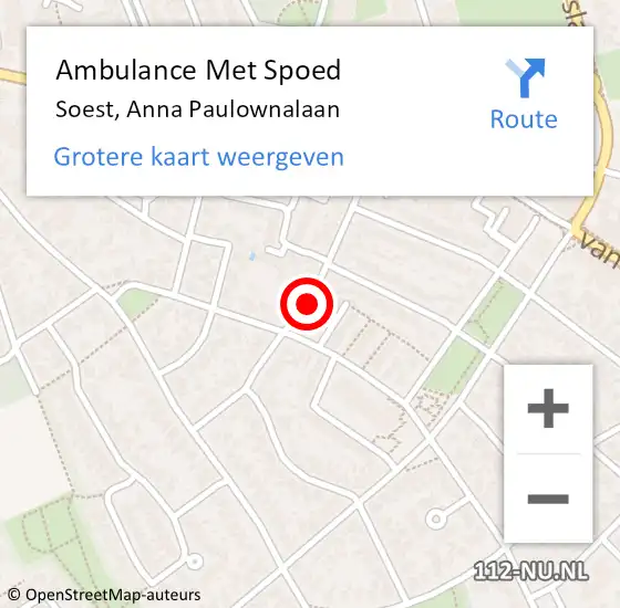 Locatie op kaart van de 112 melding: Ambulance Met Spoed Naar Soest, Anna Paulownalaan op 20 juli 2017 20:50