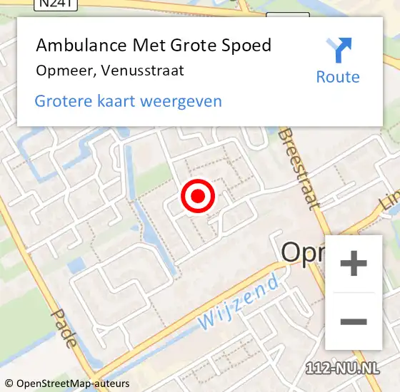 Locatie op kaart van de 112 melding: Ambulance Met Grote Spoed Naar Opmeer, Venusstraat op 20 juli 2017 21:51