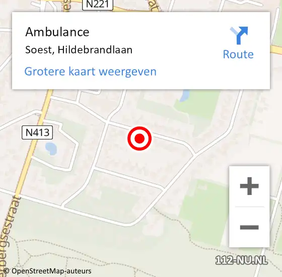 Locatie op kaart van de 112 melding: Ambulance Soest, Hildebrandlaan op 21 juli 2017 01:17