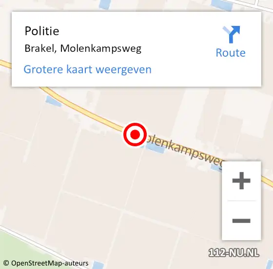 Locatie op kaart van de 112 melding: Politie Brakel, Molenkampsweg op 21 juli 2017 03:23