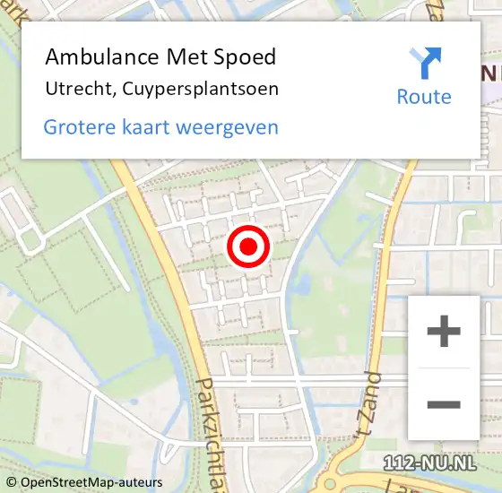 Locatie op kaart van de 112 melding: Ambulance Met Spoed Naar Utrecht, Cuypersplantsoen op 21 juli 2017 06:07