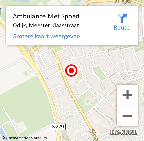 Locatie op kaart van de 112 melding: Ambulance Met Spoed Naar Odijk, Meester Klaasstraat op 27 januari 2014 15:38