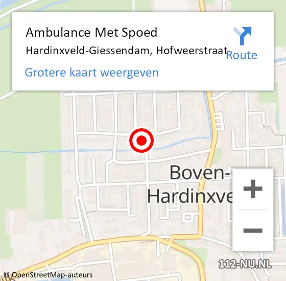 Locatie op kaart van de 112 melding: Ambulance Met Spoed Naar Hardinxveld-Giessendam, Hofweerstraat op 21 juli 2017 08:23