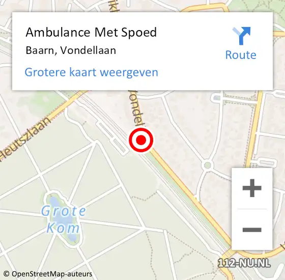 Locatie op kaart van de 112 melding: Ambulance Met Spoed Naar Baarn, Vondellaan op 21 juli 2017 08:33