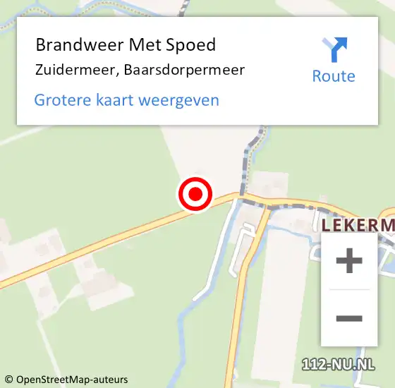 Locatie op kaart van de 112 melding: Brandweer Met Spoed Naar Zuidermeer, Baarsdorpermeer op 21 juli 2017 08:35