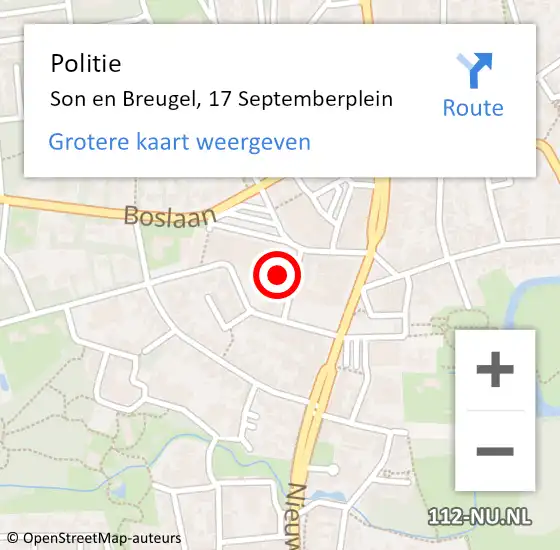 Locatie op kaart van de 112 melding: Politie Son en Breugel, 17 Septemberplein op 21 juli 2017 09:12