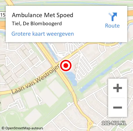 Locatie op kaart van de 112 melding: Ambulance Met Spoed Naar Tiel, De Blomboogerd op 21 juli 2017 09:32