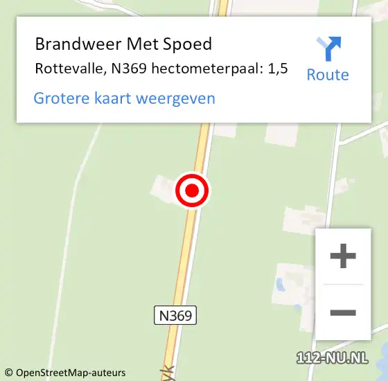 Locatie op kaart van de 112 melding: Brandweer Met Spoed Naar Rottevalle, N369 hectometerpaal: 1,5 op 21 juli 2017 10:39