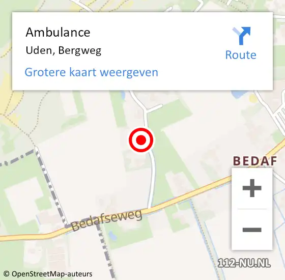 Locatie op kaart van de 112 melding: Ambulance Uden, Bergweg op 21 juli 2017 12:47