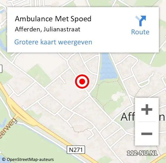 Locatie op kaart van de 112 melding: Ambulance Met Spoed Naar Afferden, Julianastraat op 21 juli 2017 13:04