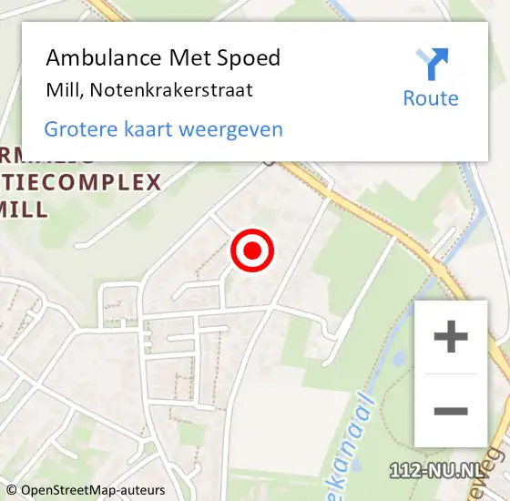 Locatie op kaart van de 112 melding: Ambulance Met Spoed Naar Mill, Notenkrakerstraat op 21 juli 2017 13:50