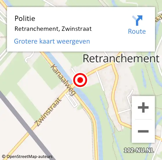 Locatie op kaart van de 112 melding: Politie Retranchement, Zwinstraat op 21 juli 2017 14:44